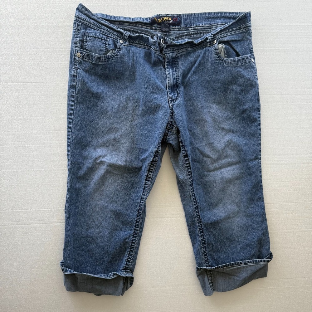 Angels Jeans Womens Size 24 Blue Denim Stretch Cuffed Medium Wash Flap Pockets
